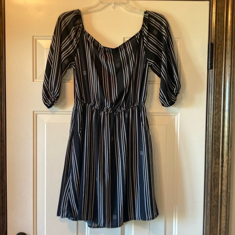 Small My Story Black and White Striped A-Line Dress